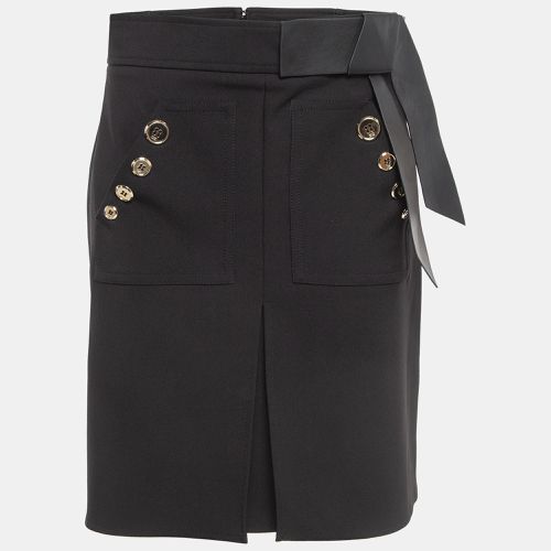 Elisabetta Franchi Black Leather Trim Stretch Crepe Button Detail Mini Skirt L - Elisabetta Franchi - Modalova