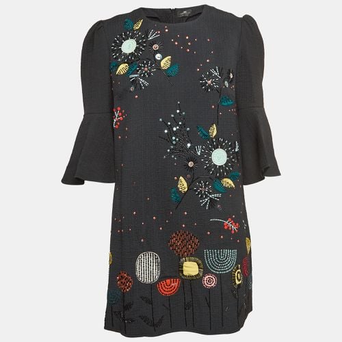 Elisabetta Franchi Black Sequin and Beads Embellished Crepe Bell Sleeve Mini Dress M - Elisabetta Franchi - Modalova