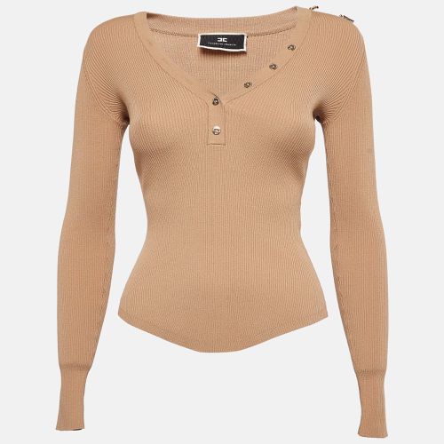 Elisabetta Franchi Beige Rib Knit Tricot Sweater Top S - Elisabetta Franchi - Modalova