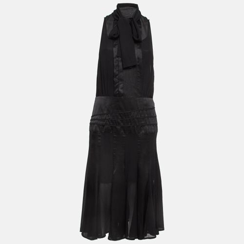 Elisabetta Franchi Black Satin Trim Chiffon Detachable Tie-Up Sleeveless Dress M - Elisabetta Franchi - Modalova