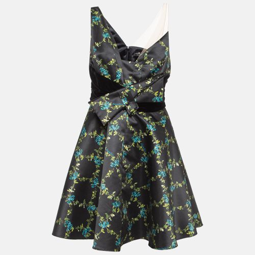 Elisabetta Franchi Black Floral Print Satin Fit and Flare Dress M - Elisabetta Franchi - Modalova