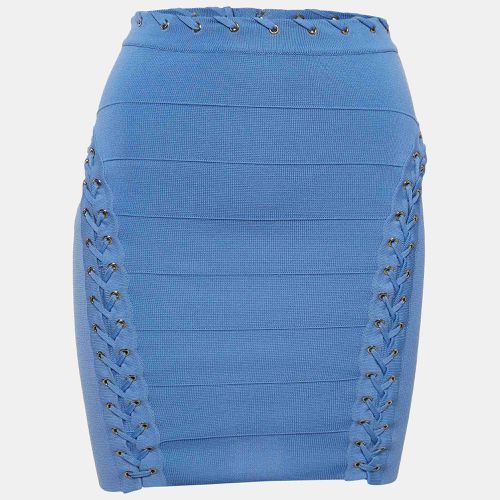 Elisabetta Franchi Blue Knit Lace and Eyelets Detailed Mini Skirt S - Elisabetta Franchi - Modalova