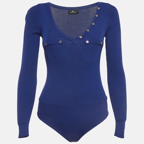 Elisabetta Franchi Bodysuit Blue Rib Knit Bodysuit M - Elisabetta Franchi - Modalova