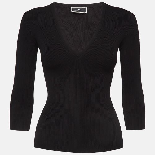 Elisabetta Franchi Black Rib Knit Sweater Top S - Elisabetta Franchi - Modalova