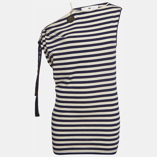 Elisabetta Franchi Blue Marine Stripe Jersey Asymmetric Sleeve Top S - Elisabetta Franchi - Modalova