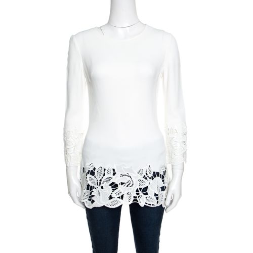 Ermanno Scervino Off White Floral Lace Trim Detail Long Sleeve Top S - Ermanno Scervino - Modalova