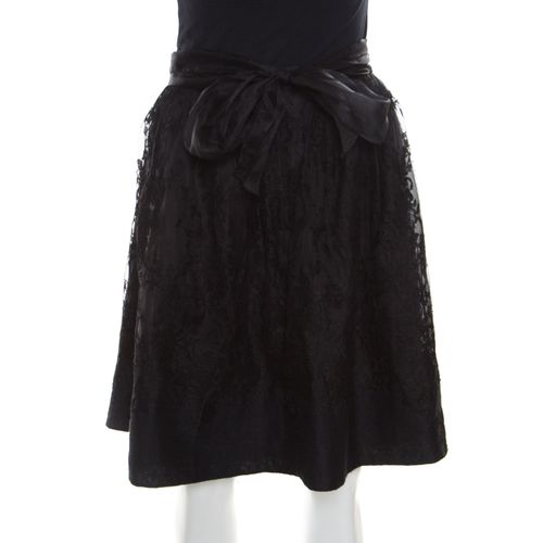 Ermanno Scervino Black Cashmere and Silk Bend Floral Lace A Line Skirt S - Ermanno Scervino - Modalova