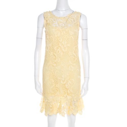 Ermanno Scervino Yellow Guipure Lace Sleeveless Flounce Dress S - Ermanno Scervino - Modalova