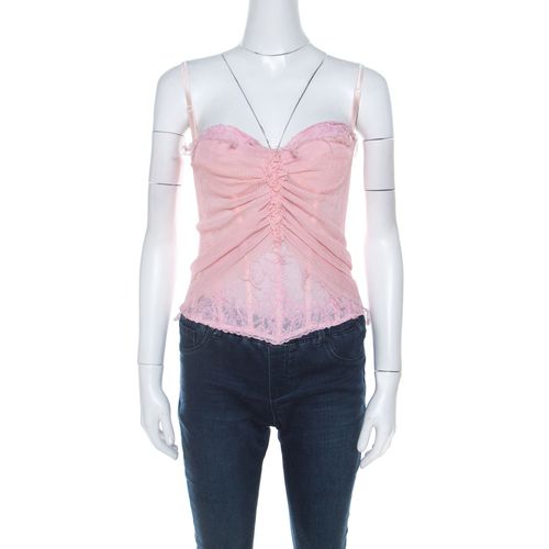 Ermanno Scervino Pink Pleated Silk Frayed Detail Ruffled Corset Top M - Ermanno Scervino - Modalova