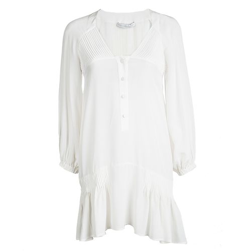 Ermanno Scervino Off White Silk Pintucked Detail Long Sleeve Tunic S - Ermanno Scervino - Modalova