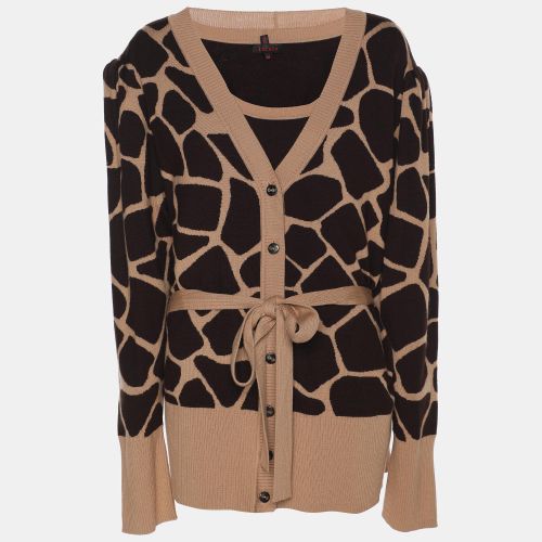 Escada Brown Printed Knit Button Front Sweater XL - Escada - Modalova