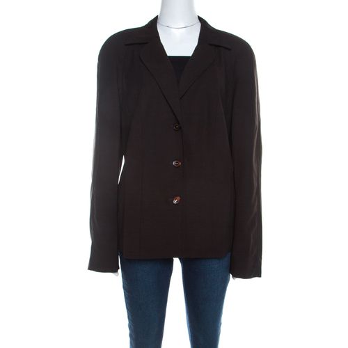 Escada Dark Brown Stretch Wool Raglan Sleeve Paneled Blazer XL - Escada - Modalova