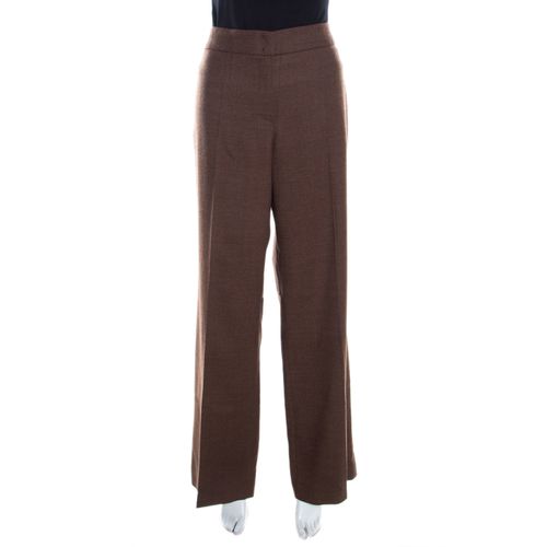 Escada Camel Brown Stretch Wool Wide Leg Hose Tailored Trousers L - Escada - Modalova