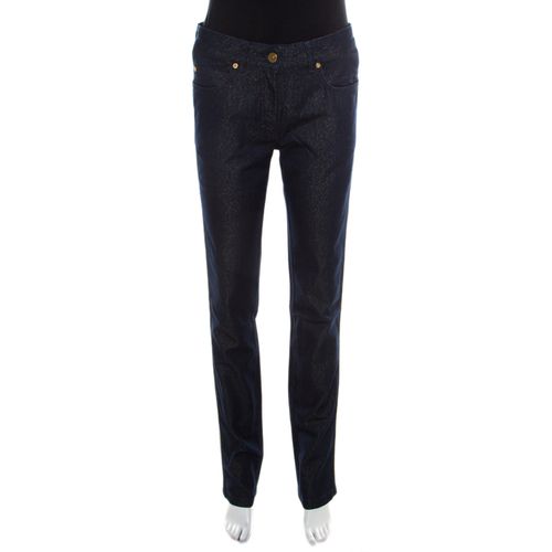 Escada Navy Blue Glitter Denim Metallic Piping Detail Straight Leg Jeans S - Escada - Modalova