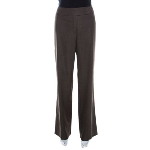 Escada Brown Wool and Silk Jacquard High Waist Wide Leg Trousers M - Escada - Modalova