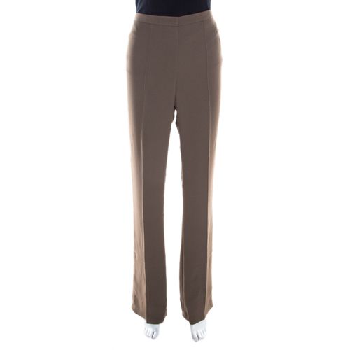 Escada Tobacco Brown Crepe High Waist Tamlyn Trousers M - Escada - Modalova