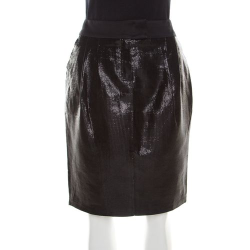 Escada Metallic Black Satin Trim Tailored Skirt L - Escada - Modalova