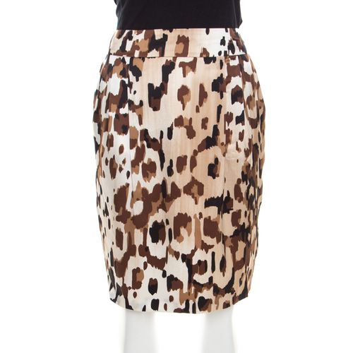 Escada Brown Abstract Camouflage Printed Silk Satin Skirt M - Escada - Modalova