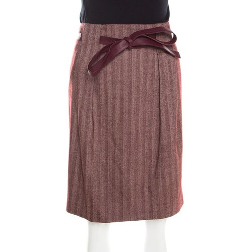 Escada Burgundy Herringbone Wool and Silk Knotted Leather Belt Detail Skirt M - Escada - Modalova