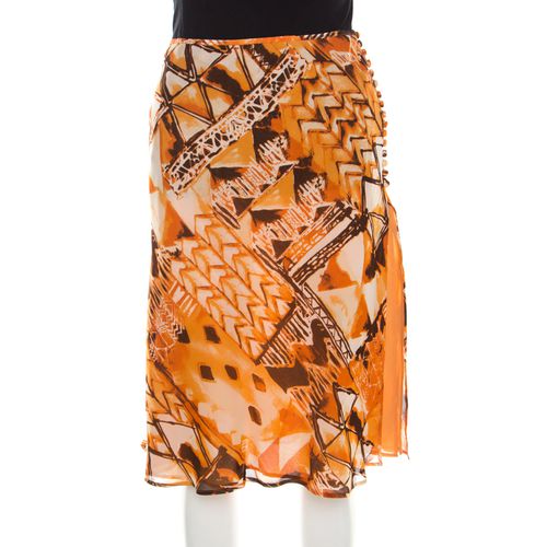 Escada Orange Abstract Print Silk Georgette A Line Skirt L - Escada - Modalova