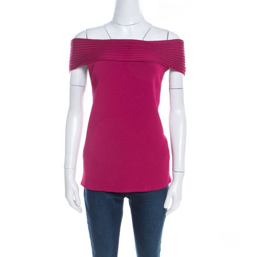 Escada Magenta Pink Rib Knit Off Shoulder Sleeveless Top M - Escada - Modalova