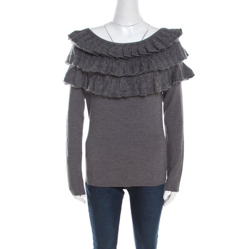 Wool and Mohair Ruffled Bodice Detail Long Sleeve Sweater L - Escada - Modalova