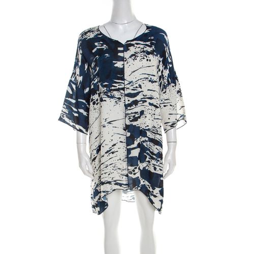 Escada Blue Fantasy Print Silk Asymmetric Hem Oversized Nurdan Tunic M - Escada - Modalova