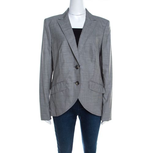 Escada Grey Houndstooth Wool Asymmetric Bibi Jacket L - Escada - Modalova