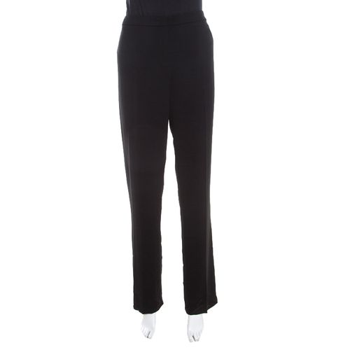 Escada Black Wool Crepe High Waist Tovah Trousers M - Escada - Modalova