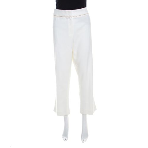 Escada White Stretch Cotton Embellished Waist Detail Cropped Tonikka Pants XL - Escada - Modalova