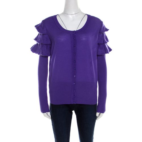 Escada Purple Mohair Wool Ruffle Tiered Detail Button Front Cardigan L - Escada - Modalova