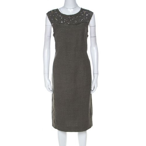 Escada Olive Green Tweed Embellished Delrose Sleeveless Dress M - Escada - Modalova