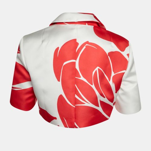 Red/ Floral Patterned Satin Cropped Blazer M - Escada - Modalova