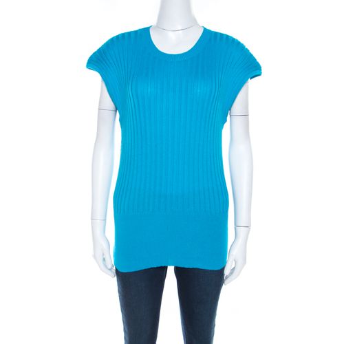 Escada Blue Cotton Ribbed Knit Crew Neck Top L - Escada - Modalova