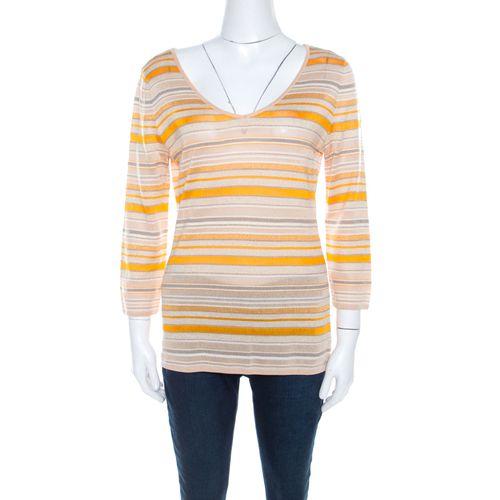 Escada Beige And Orange Stripes Knit Long Sleeve Top L - Escada - Modalova