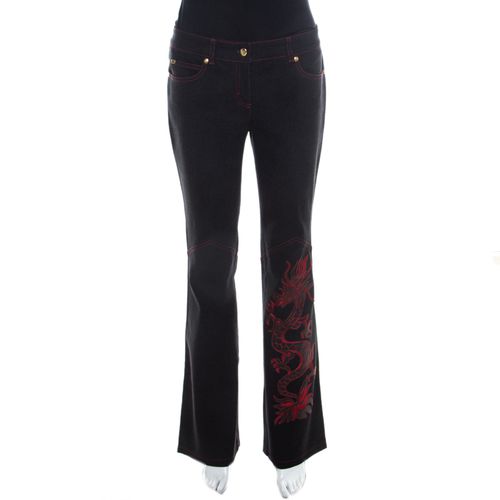 Escada Black Stretch Denim Dragon Embroidered Flared Jeans M - Escada - Modalova