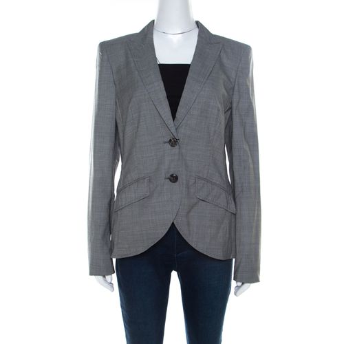 Escada Grey Wool Blend Houndstooth Patterned Double Button Blazer M - Escada - Modalova