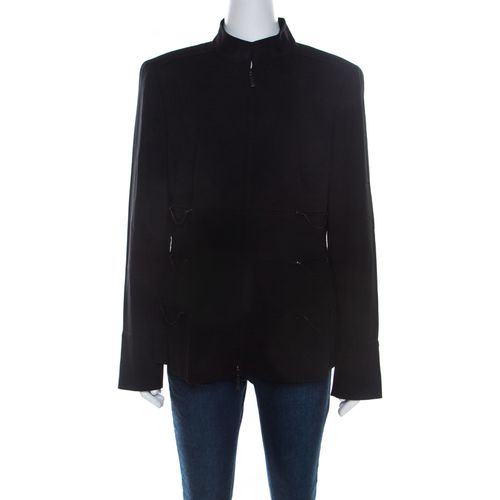 Escada Black Wool Crepe Chain Detail Stand Collar Jacket L - Escada - Modalova