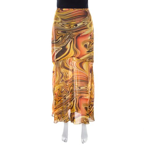 Silk Chiffon Abstract Print Sheer Hem Skirt M - Escada - Modalova