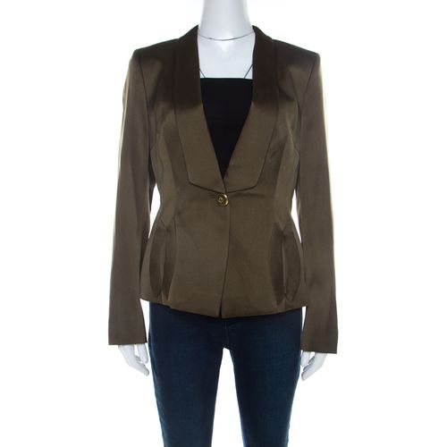 Escada Olive Green Silk Satin Tailored Blazer M - Escada - Modalova