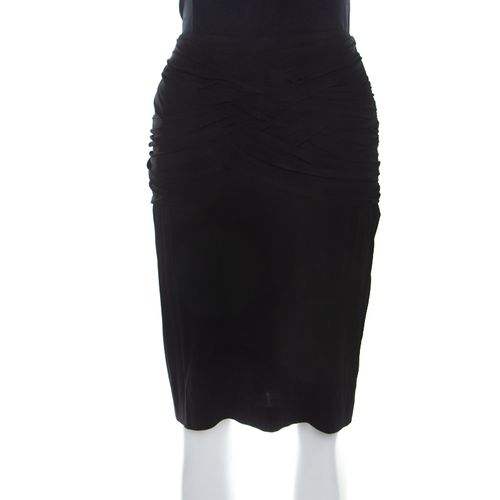 Escada Black Stretch Knit Ruched Braided Detail Edona Skirt M - Escada - Modalova