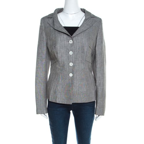 Escada Grey Linen and Wool Pleat Detail Tailored Blazer L - Escada - Modalova