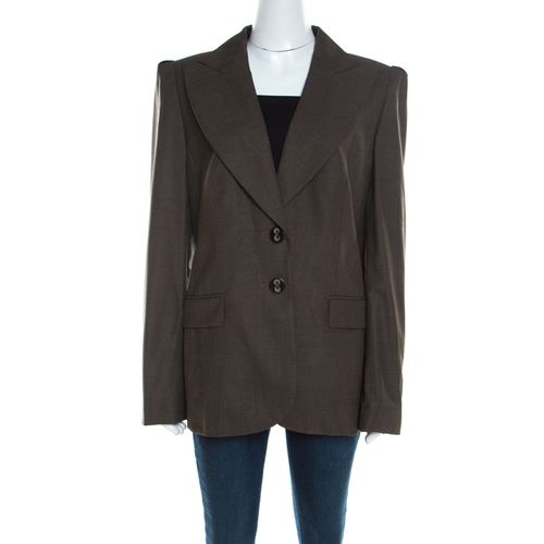 Escada Olive Green Textured Wool and Silk Two Button Blazer L - Escada - Modalova