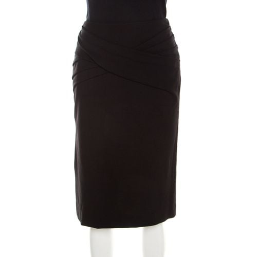 Escada Black Stretch Knit Draped Pleat Front Runia Pencil Skirt XL - Escada - Modalova