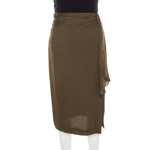 Escada Moss Green Silk Gathered Waistband Pencil Skirt L - Escada - Modalova