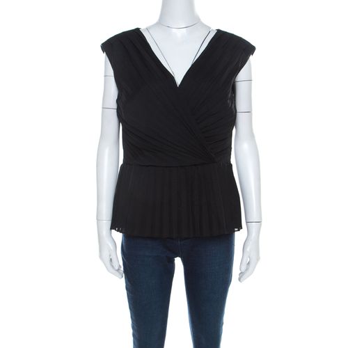 Crepe Sleeveless Pleated Peplum Blouse L - Escada - Modalova