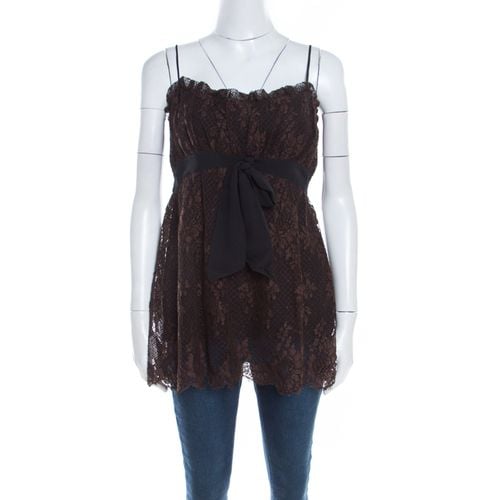 Escada Brown Floral Cotton Lace Babydoll Top L - Escada - Modalova