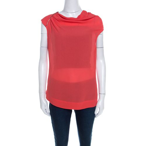 Escada Coral Orange Silk Embellished Cowl Neck Sleeveless Neslisah Top M - Escada - Modalova