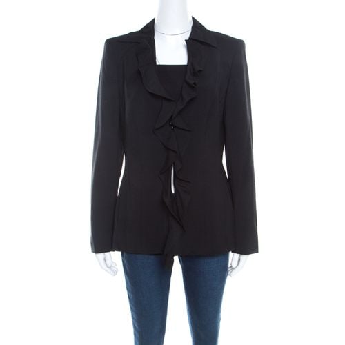 Escada Black Wool Crepe Ruffled Front Buttoned Jacket M - Escada - Modalova