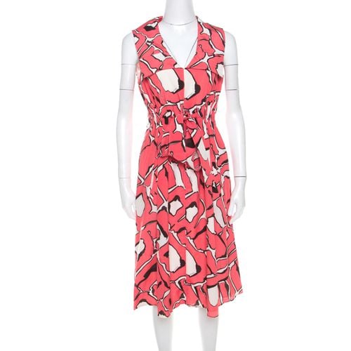 Escada Pink and White Abstract Print Silk Sleeveless Tie Up Dress M - Escada - Modalova